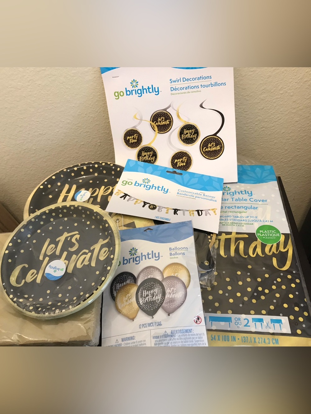 Black and Gold "Let's Celebrate" Party Tableware Set